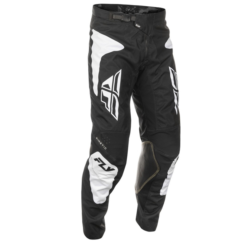 Motokrosa bikses FLY Racing Kinetic Sym melnā un baltā krāsā