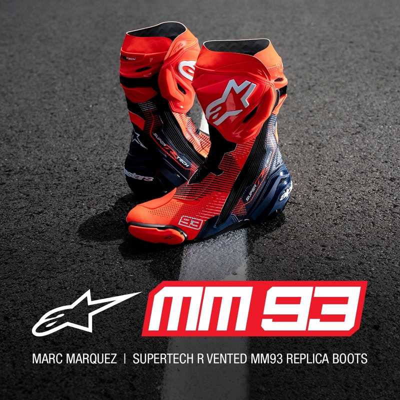 Alpinestars Supertech R Vented limited edition MM93 Marc Marquez fluo sarkani-zili-melni motocikla zābaki