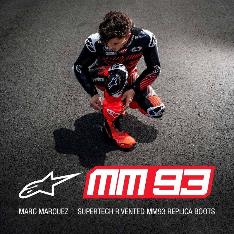 Alpinestars Supertech R Vented limited edition MM93 Marc Marquez fluo sarkani-zili-melni motocikla zābaki