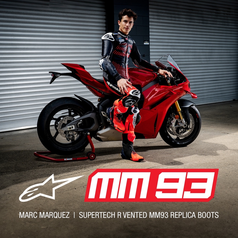 Alpinestars Supertech R Vented limited edition MM93 Marc Marquez fluo sarkani-zili-melni motocikla zābaki