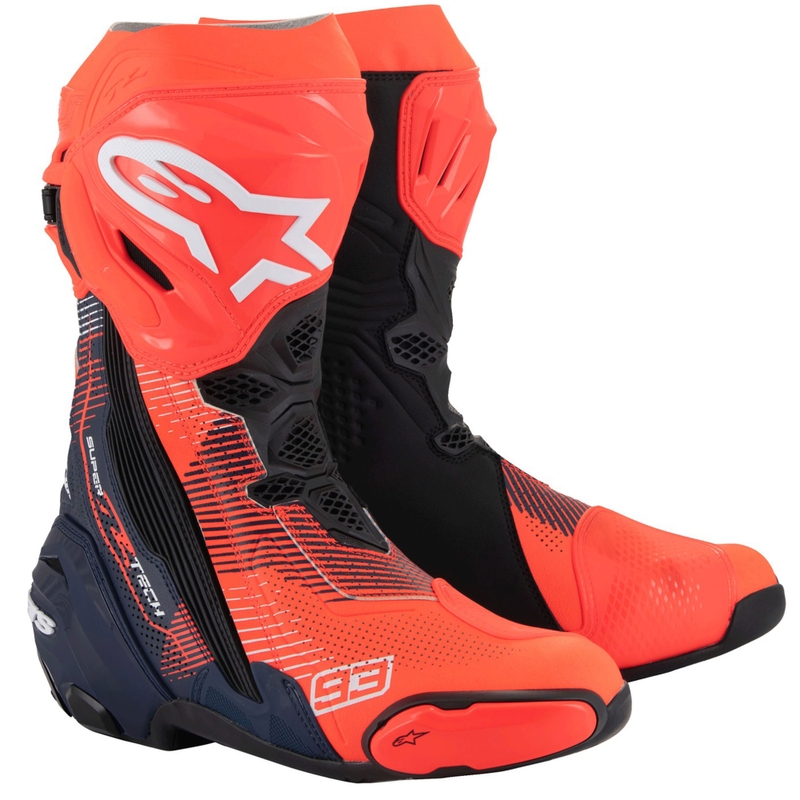Alpinestars Supertech R Vented limited edition MM93 Marc Marquez fluo sarkani-zili-melni motocikla zābaki