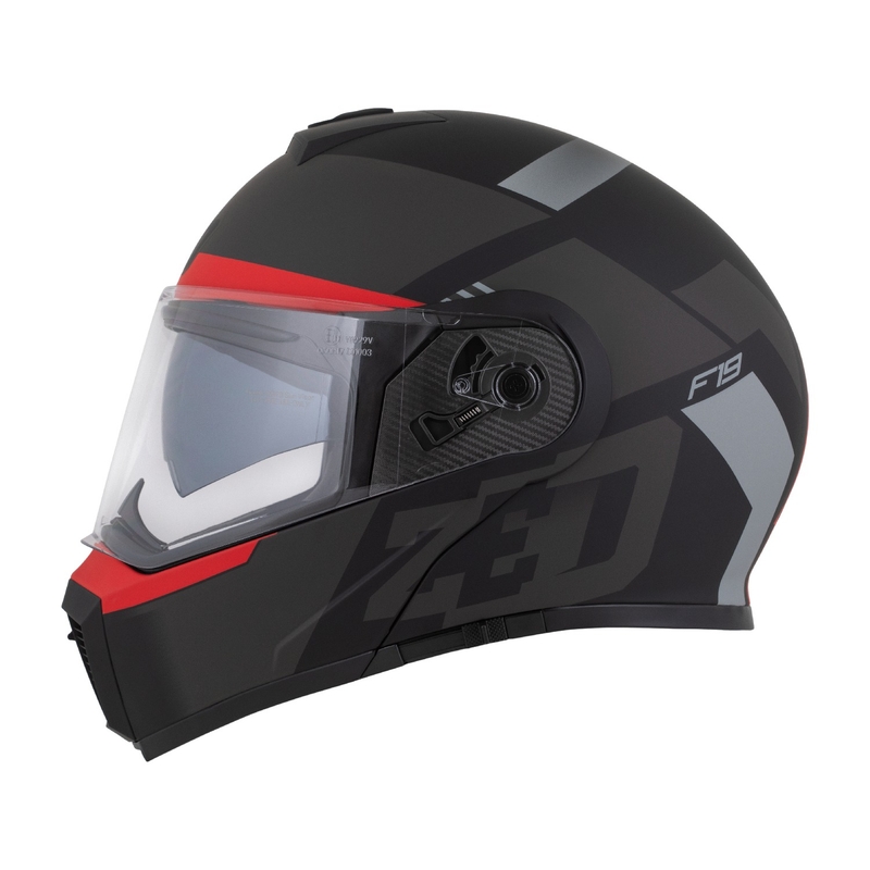 Flip-up motociklu ķivere ZED F19 matēta melna-fluo sarkanā-pelēkā krāsā