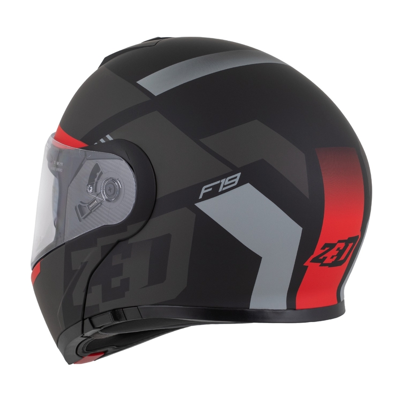 Flip-up motociklu ķivere ZED F19 matēta melna-fluo sarkanā-pelēkā krāsā