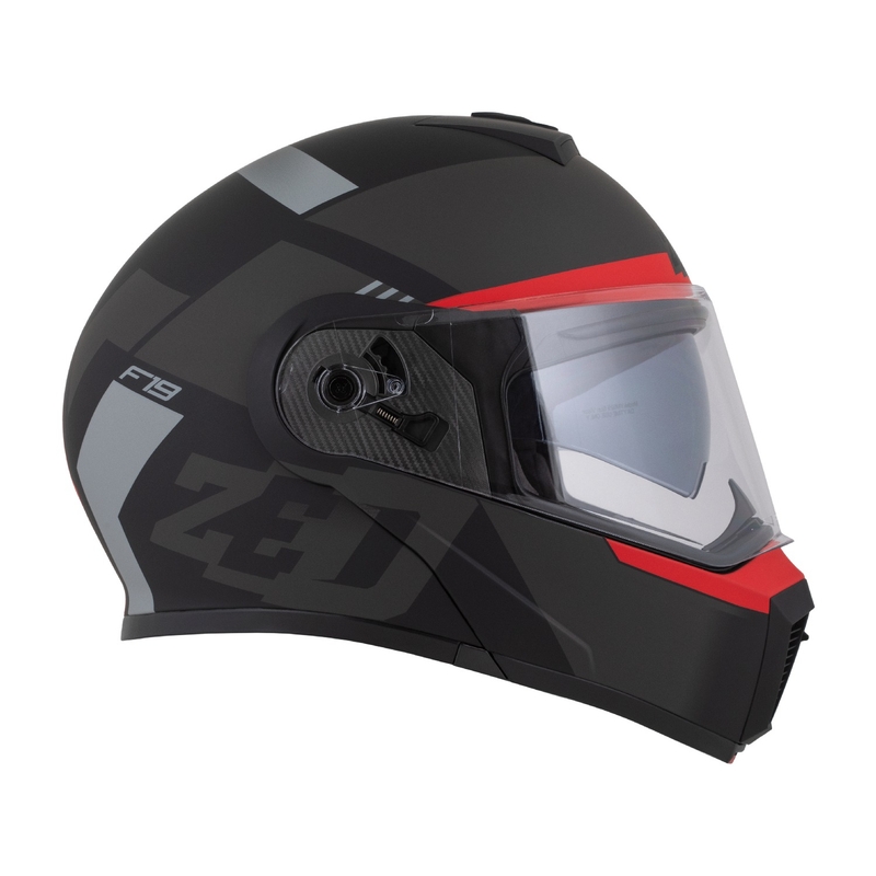 Flip-up motociklu ķivere ZED F19 matēta melna-fluo sarkanā-pelēkā krāsā