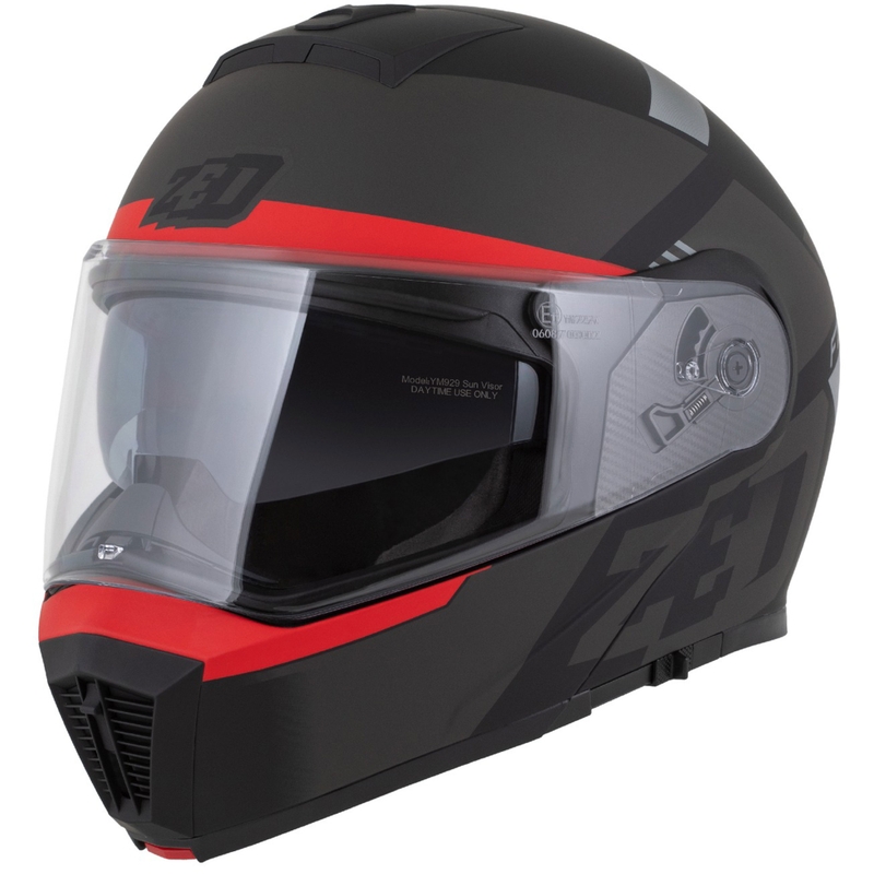 Flip-up motociklu ķivere ZED F19 matēta melna-fluo sarkanā-pelēkā krāsā