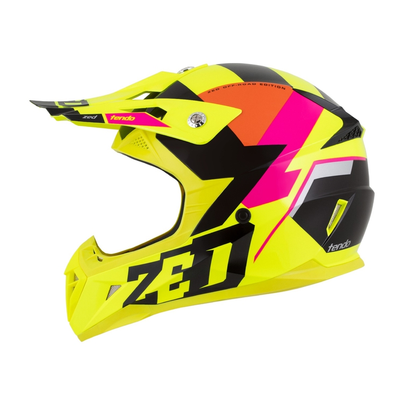 Bērnu motokrosa ķivere ZED X1.9 Tendo fluo dzeltena-rozā-oranža-melna