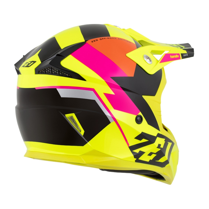 Bērnu motokrosa ķivere ZED X1.9 Tendo fluo dzeltena-rozā-oranža-melna