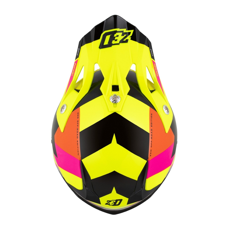 Bērnu motokrosa ķivere ZED X1.9 Tendo fluo dzeltena-rozā-oranža-melna