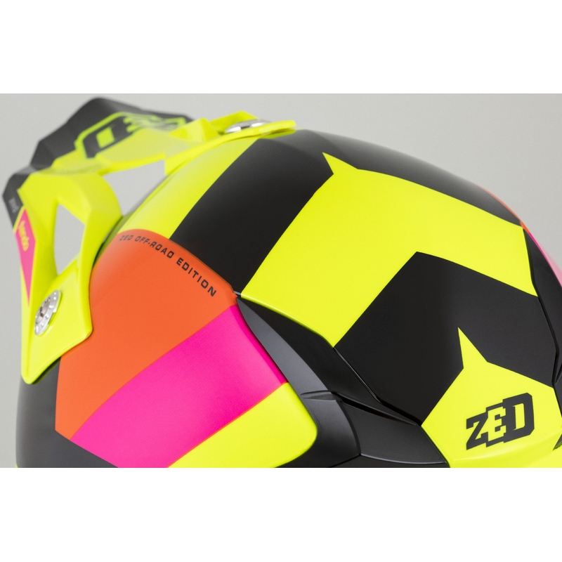 Bērnu motokrosa ķivere ZED X1.9 Tendo fluo dzeltena-rozā-oranža-melna