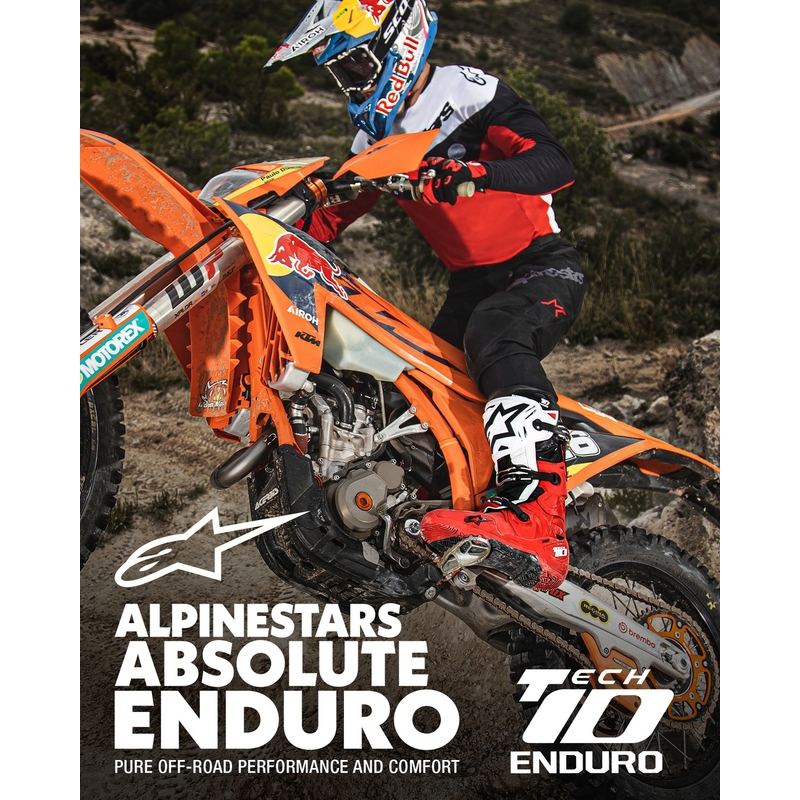 Alpinestars Tech 10 Enduro sarkani-melni-balti motocikla zābaki