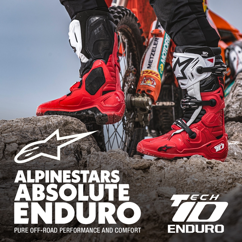 Alpinestars Tech 10 Enduro sarkani-melni-balti motocikla zābaki