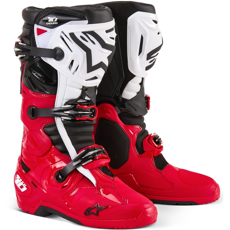 Alpinestars Tech 10 Enduro sarkani-melni-balti motocikla zābaki