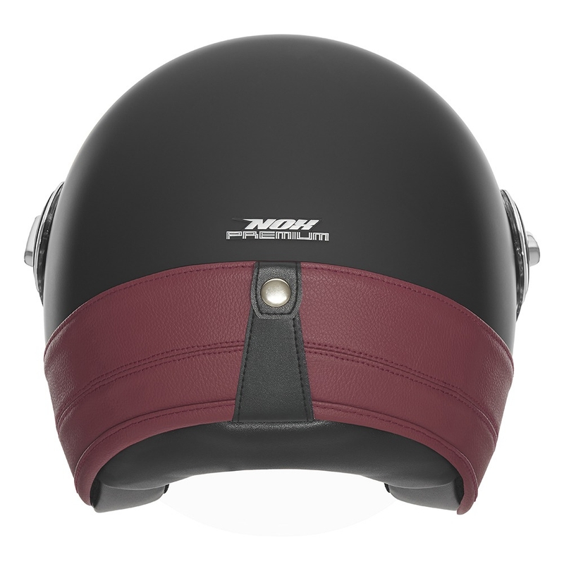 Atvērtā moto ķivere NOX PREMIUM Heritage matēta melna ar sarkanu ādu