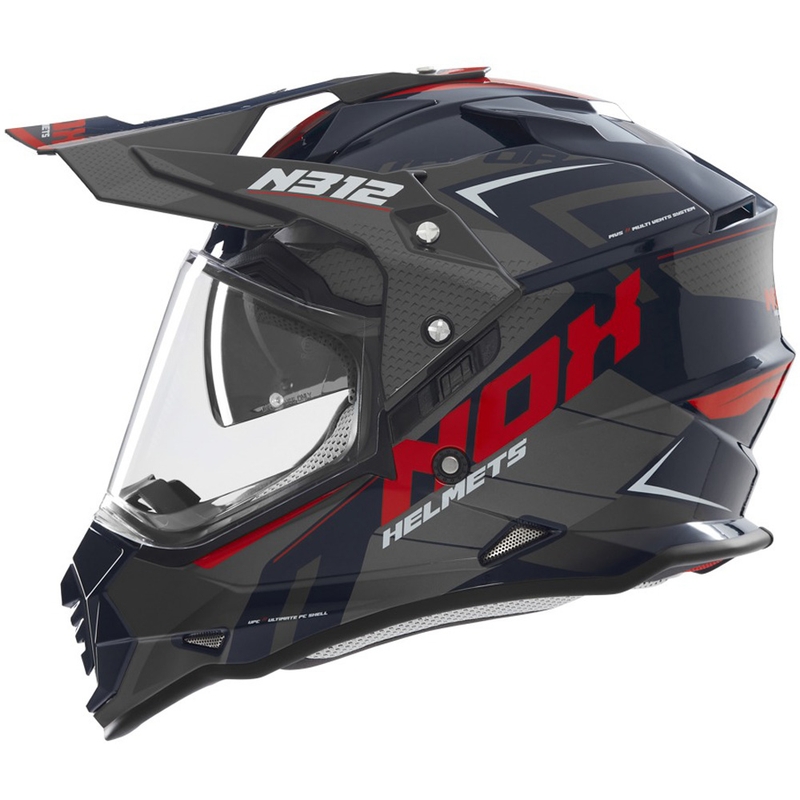 Enduro motociklu ķivere NOX N312 Vapor melns-zils-sarkans