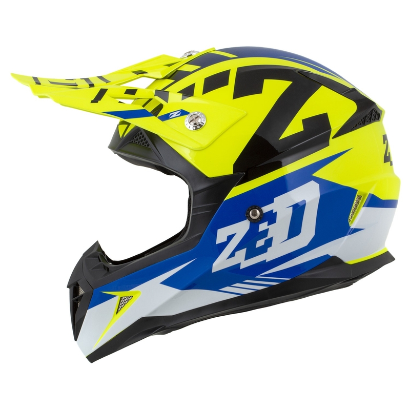 Motokrosa ķivere motociklam ZED X1.9 Targa fluo dzeltenā-zilā-melnā-baltā krāsā