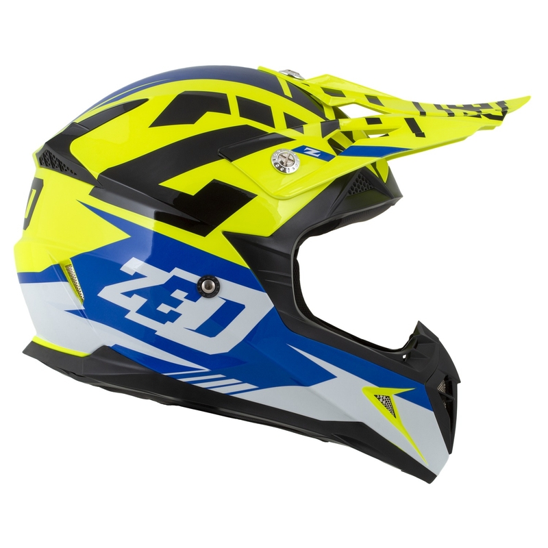 Motokrosa ķivere motociklam ZED X1.9 Targa fluo dzeltenā-zilā-melnā-baltā krāsā