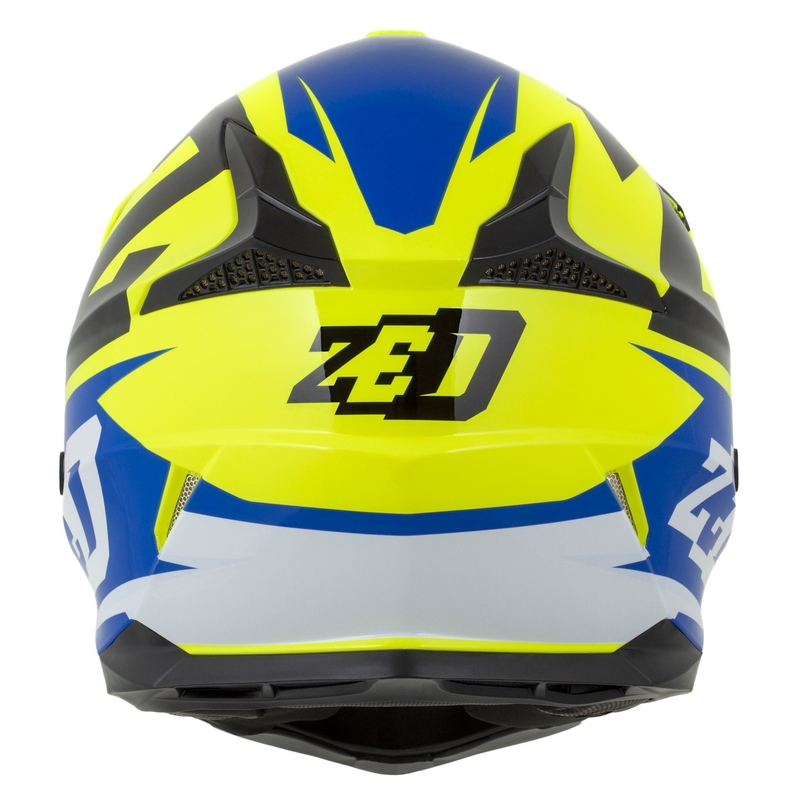 Motokrosa ķivere motociklam ZED X1.9 Targa fluo dzeltenā-zilā-melnā-baltā krāsā