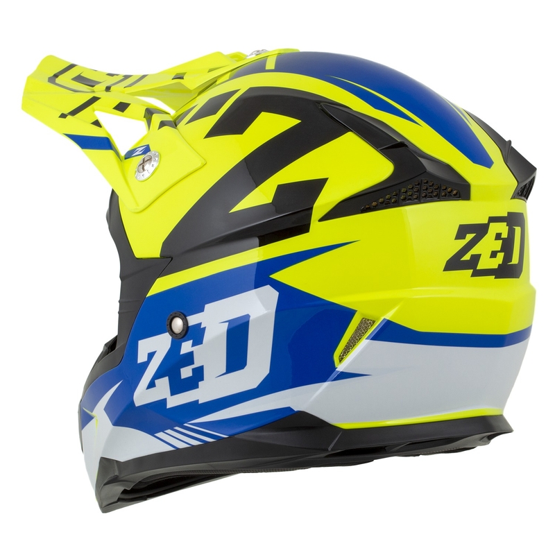Motokrosa ķivere motociklam ZED X1.9 Targa fluo dzeltenā-zilā-melnā-baltā krāsā