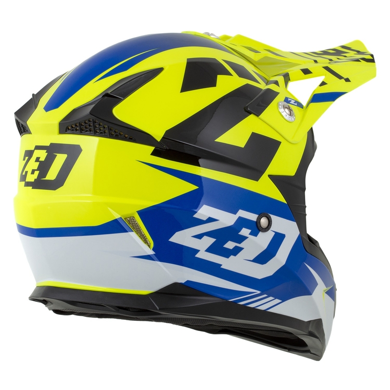 Motokrosa ķivere motociklam ZED X1.9 Targa fluo dzeltenā-zilā-melnā-baltā krāsā
