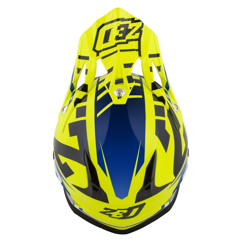 Motokrosa ķivere motociklam ZED X1.9 Targa fluo dzeltenā-zilā-melnā-baltā krāsā