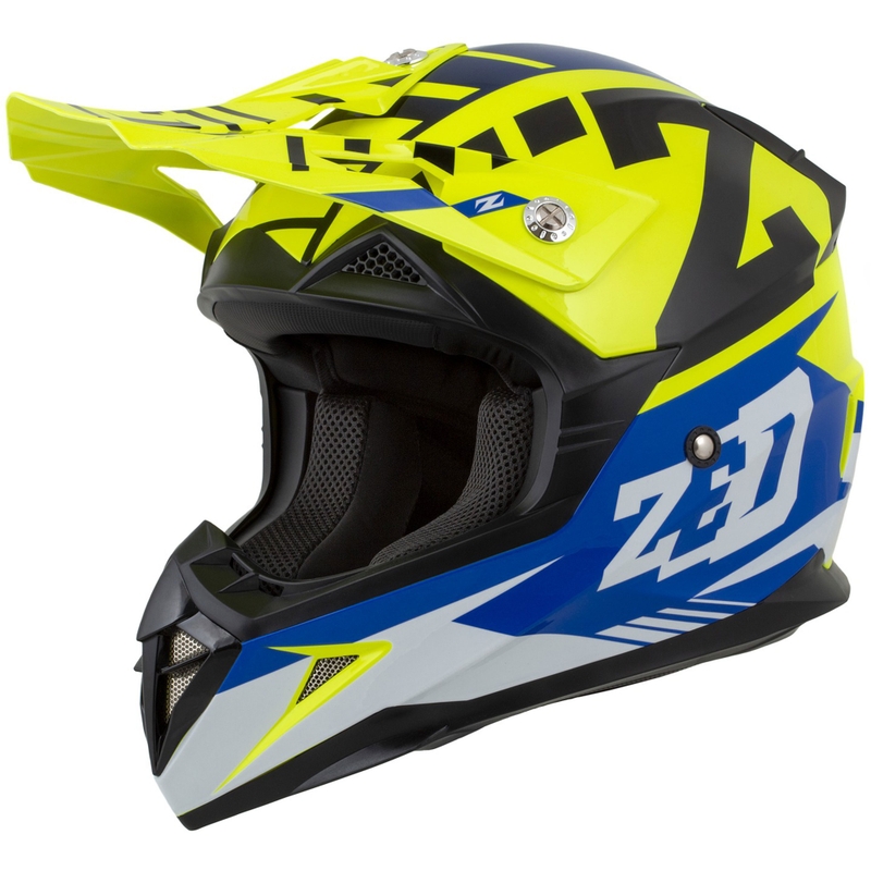 Motokrosa ķivere motociklam ZED X1.9 Targa fluo dzeltenā-zilā-melnā-baltā krāsā