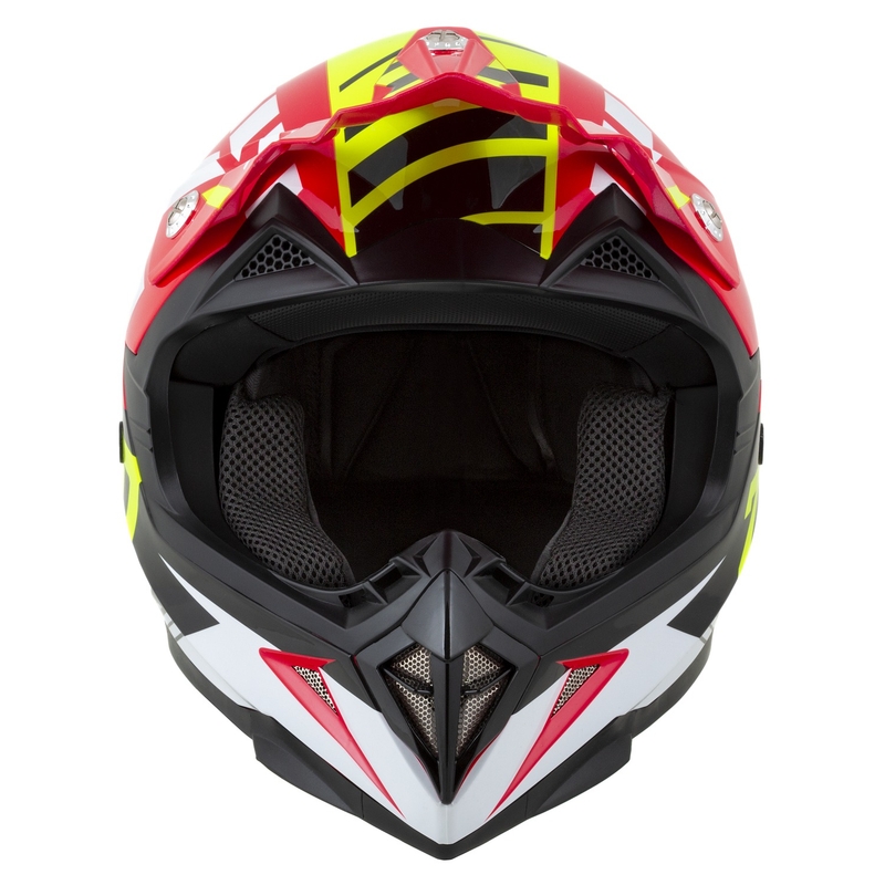 Bērnu motokrosa ķivere motociklam ZED X1.9D Targa sarkanā-fluo dzeltenā-melnā-baltā krāsā