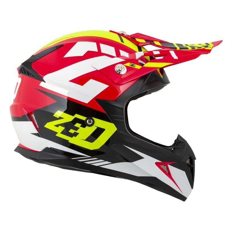 Bērnu motokrosa ķivere motociklam ZED X1.9D Targa sarkanā-fluo dzeltenā-melnā-baltā krāsā