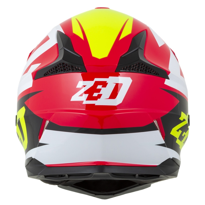 Bērnu motokrosa ķivere motociklam ZED X1.9D Targa sarkanā-fluo dzeltenā-melnā-baltā krāsā