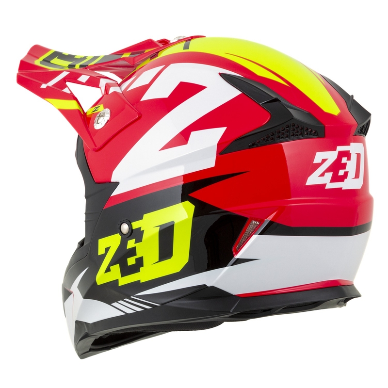 Bērnu motokrosa ķivere motociklam ZED X1.9D Targa sarkanā-fluo dzeltenā-melnā-baltā krāsā