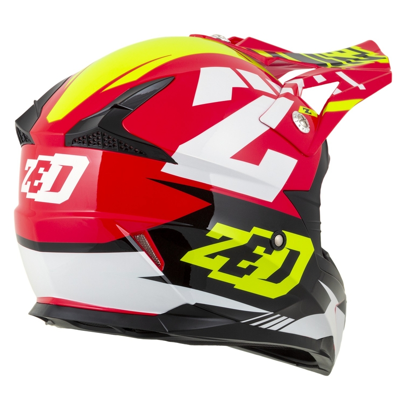 Bērnu motokrosa ķivere motociklam ZED X1.9D Targa sarkanā-fluo dzeltenā-melnā-baltā krāsā
