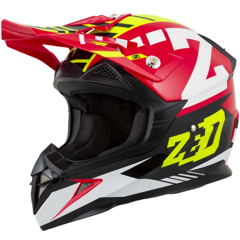 Bērnu motokrosa ķivere motociklam ZED X1.9D Targa sarkanā-fluo dzeltenā-melnā-baltā krāsā