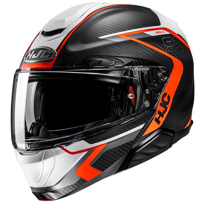 Saliekamā motociklu ķivere HJC RPHA 91 CARBON Lagos MC6HSF melna-pelēka-oranža