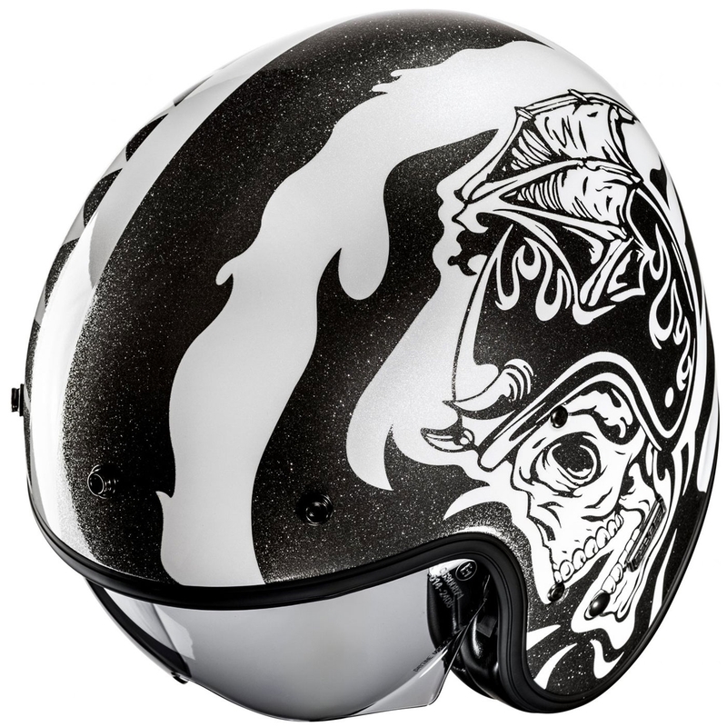 Atvērtā motociklu ķivere HJC V31 Flame MC5 melnā un baltā krāsā