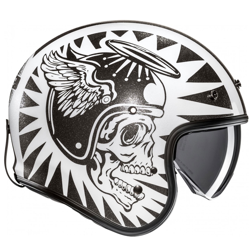 Atvērtā motociklu ķivere HJC V31 Flame MC5 melnā un baltā krāsā