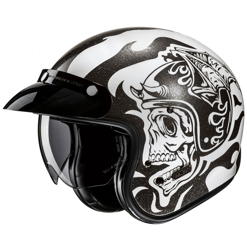 Atvērtā motociklu ķivere HJC V31 Flame MC5 melnā un baltā krāsā