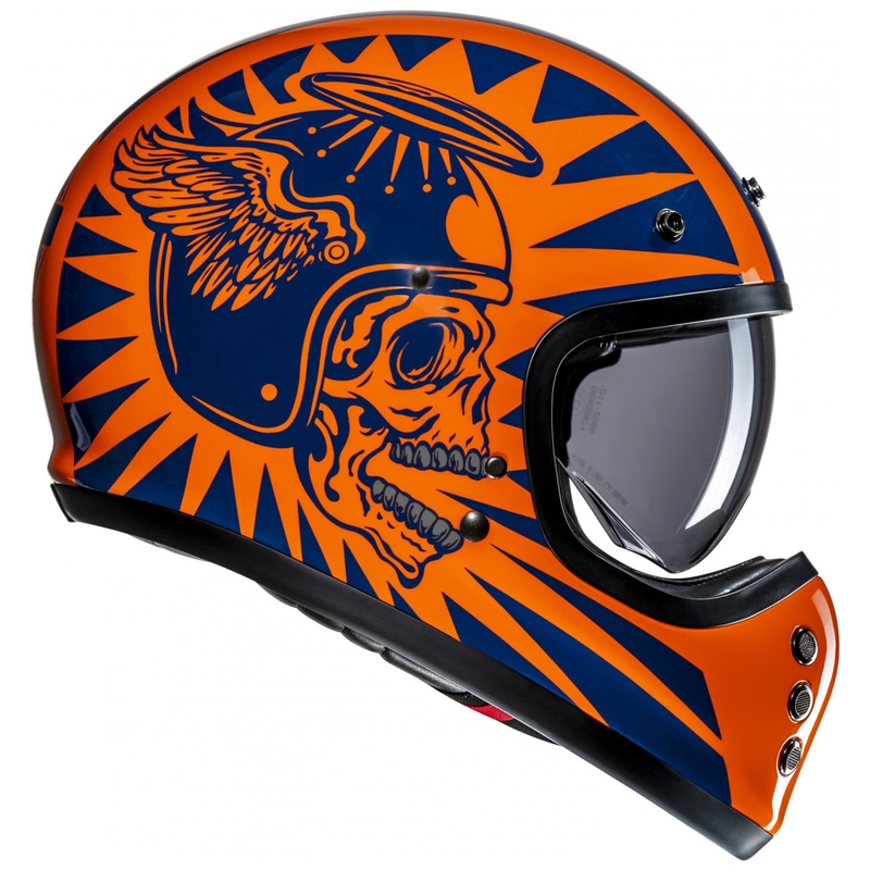 Integrēta motociklistu ķivere HJC V60 Flame MC27 oranži zila