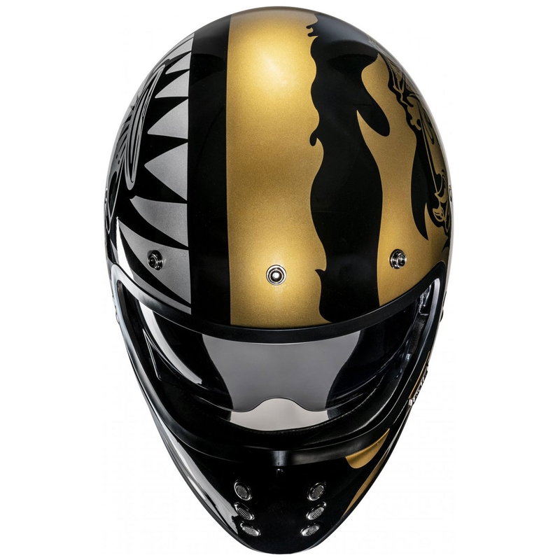 Integrēta motocikla ķivere HJC V60 Flame MC9 zeltaini melna