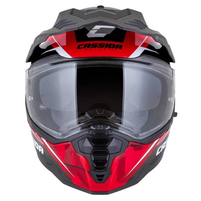 Enduro ķivere Cassida Road Runner TechniX sarkanā-melnā-baltā-pelēkā krāsā