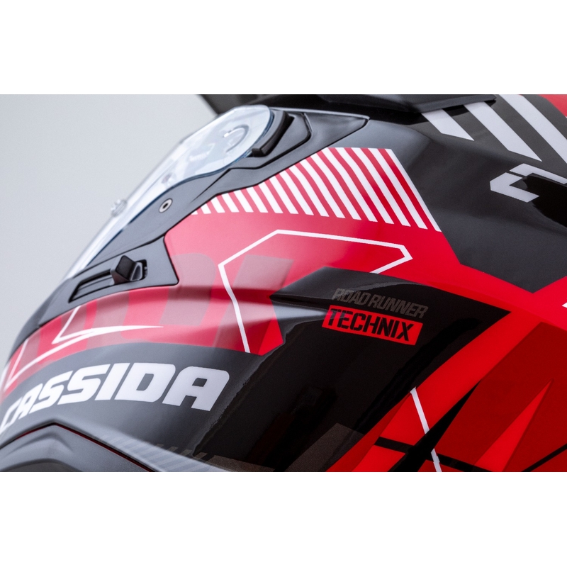 Enduro ķivere Cassida Road Runner TechniX sarkanā-melnā-baltā-pelēkā krāsā