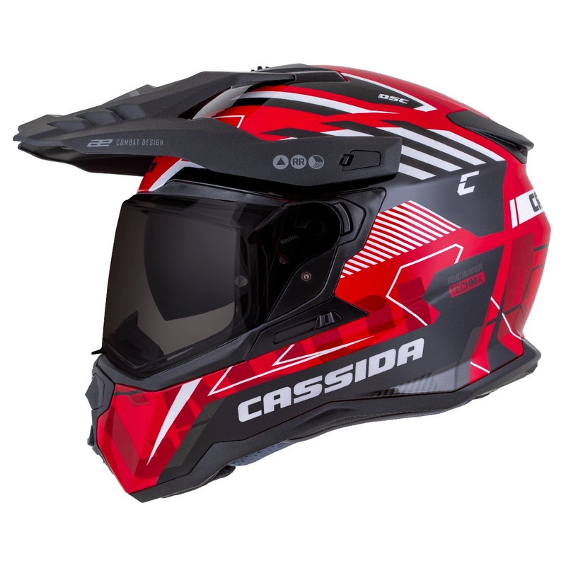 Enduro ķivere Cassida Road Runner TechniX sarkanā-melnā-baltā-pelēkā krāsā