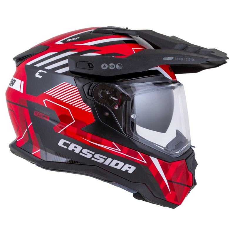 Enduro ķivere Cassida Road Runner TechniX sarkanā-melnā-baltā-pelēkā krāsā