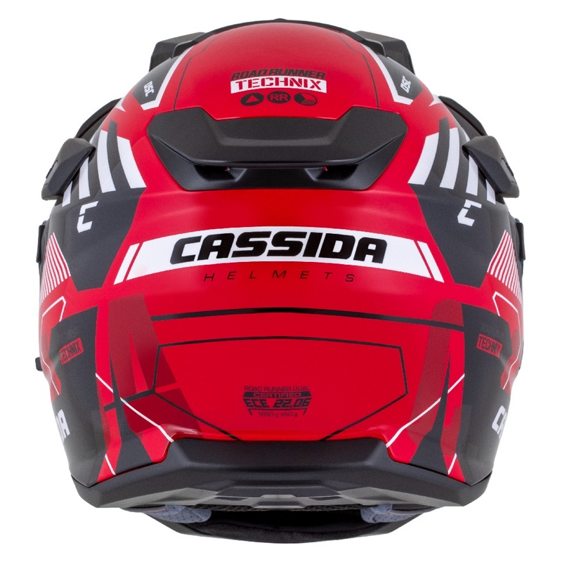 Enduro ķivere Cassida Road Runner TechniX sarkanā-melnā-baltā-pelēkā krāsā