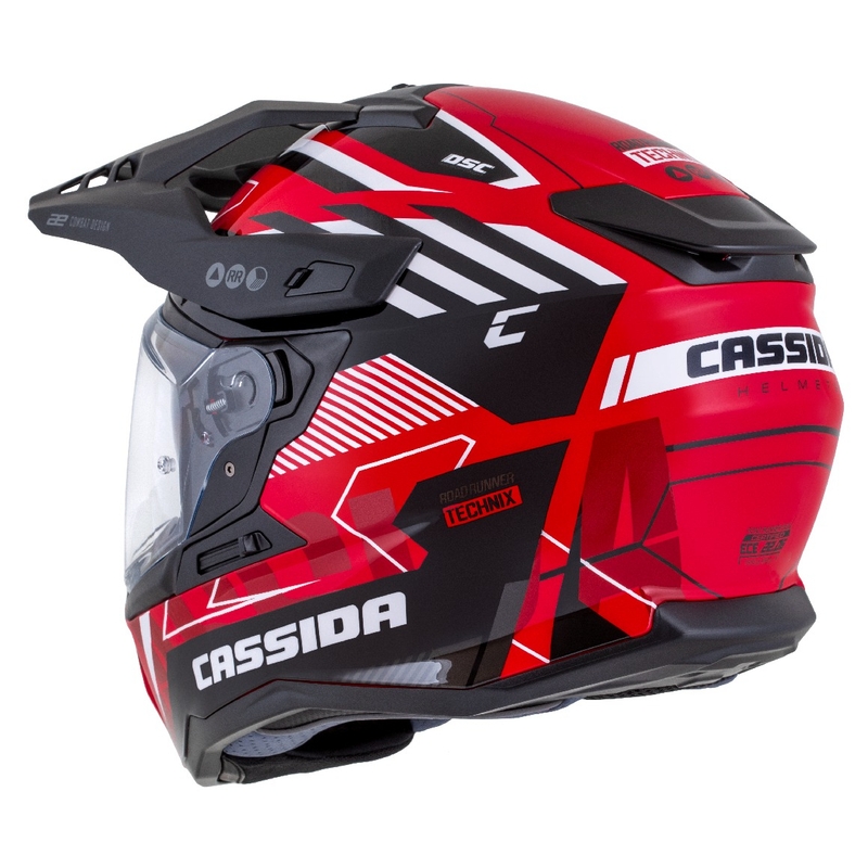 Enduro ķivere Cassida Road Runner TechniX sarkanā-melnā-baltā-pelēkā krāsā