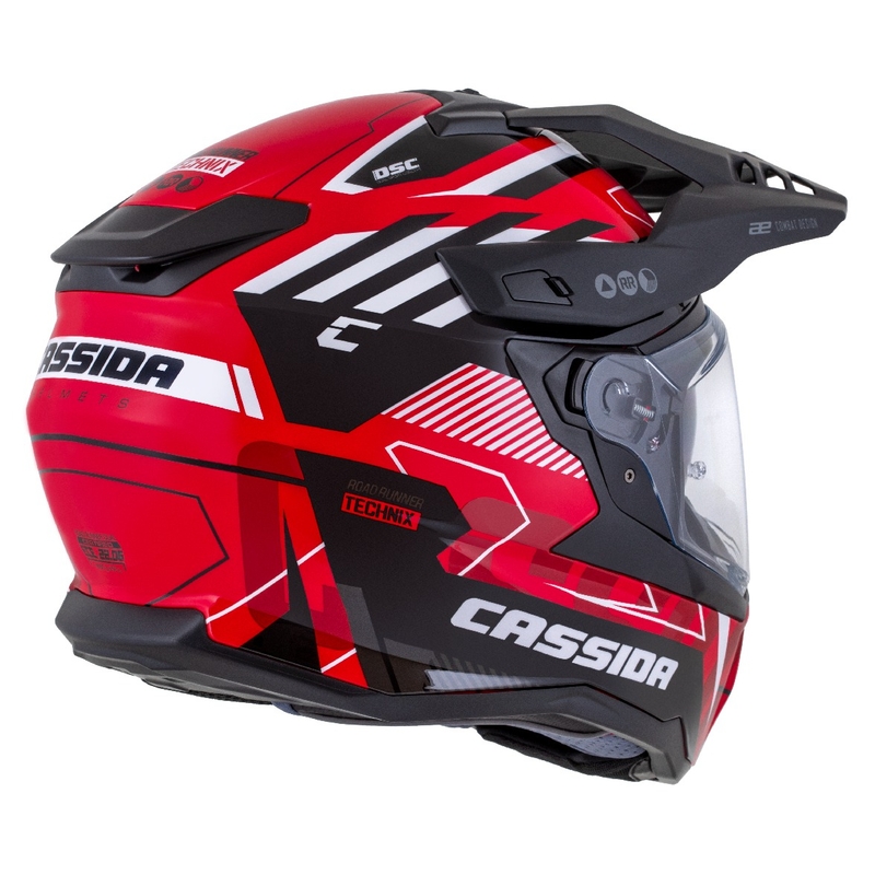 Enduro ķivere Cassida Road Runner TechniX sarkanā-melnā-baltā-pelēkā krāsā