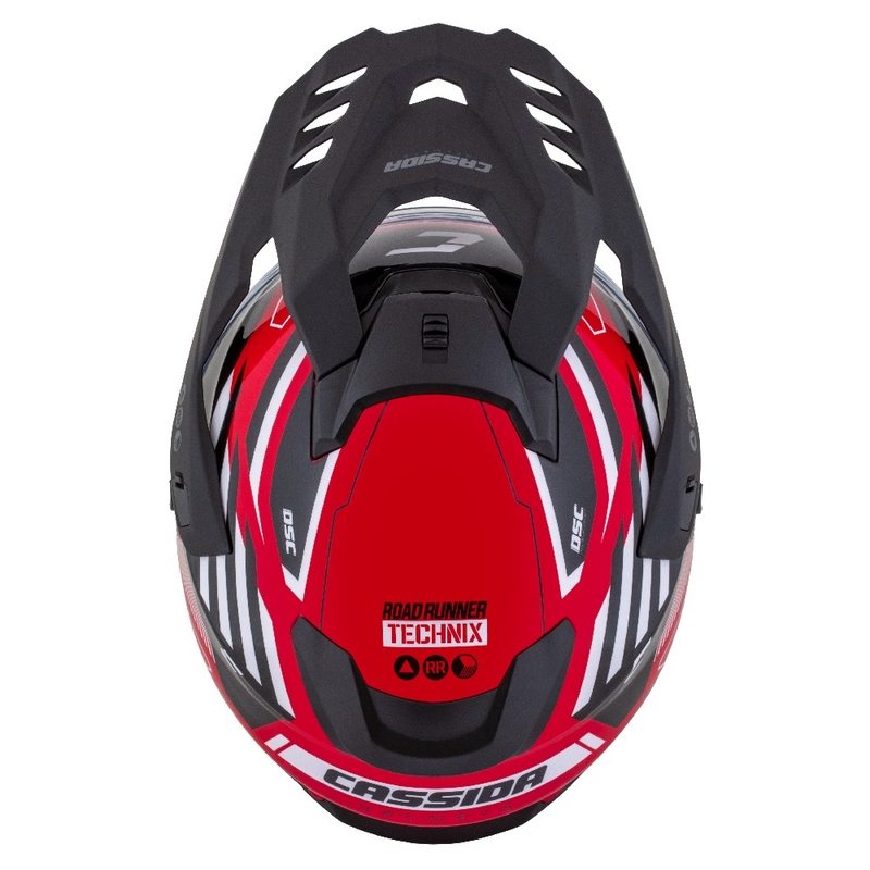 Enduro ķivere Cassida Road Runner TechniX sarkanā-melnā-baltā-pelēkā krāsā