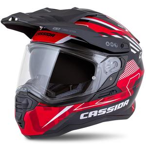 Enduro ķivere Cassida Road Runner TechniX sarkanā-melnā-baltā-pelēkā krāsā