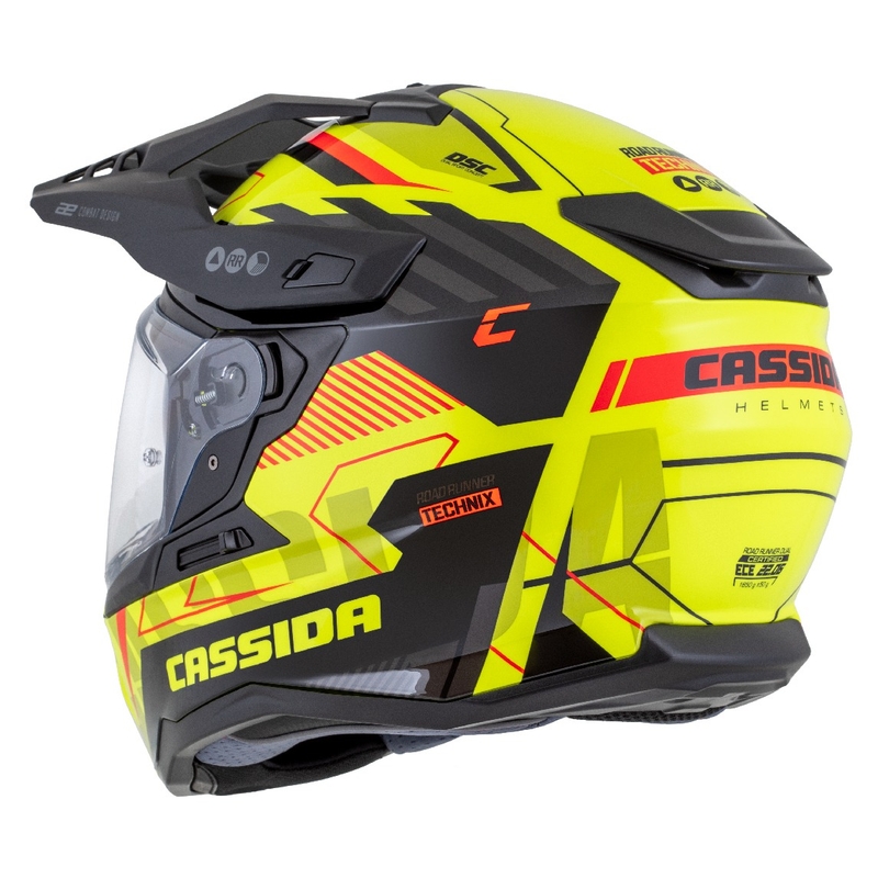 Enduro ķivere Cassida Road Runner TechniX fluo dzeltena-melna-oranža-pelēka