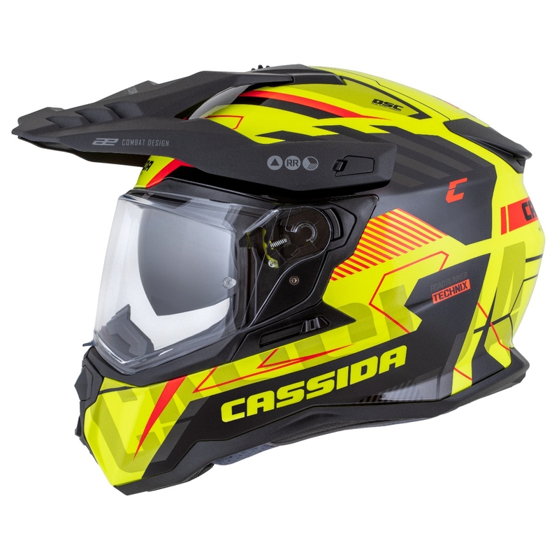 Enduro ķivere Cassida Road Runner TechniX fluo dzeltena-melna-oranža-pelēka