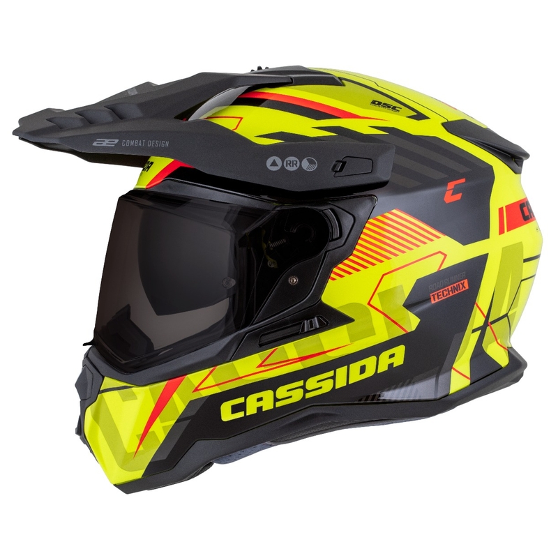Enduro ķivere Cassida Road Runner TechniX fluo dzeltena-melna-oranža-pelēka