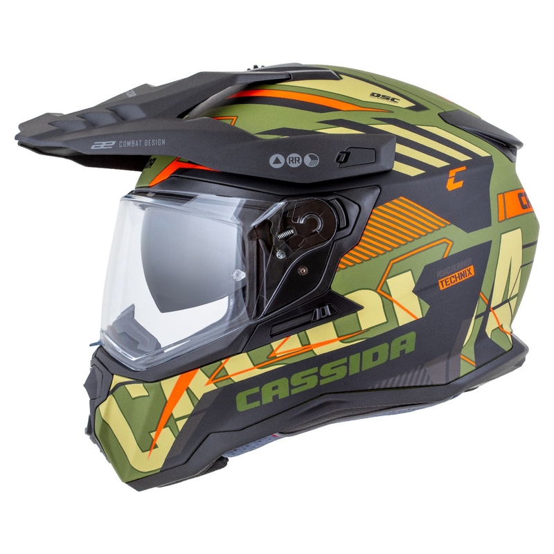 Enduro ķivere Cassida Road Runner TechniX matēta zaļgani-melnā-oranžā-pelēkā krāsā